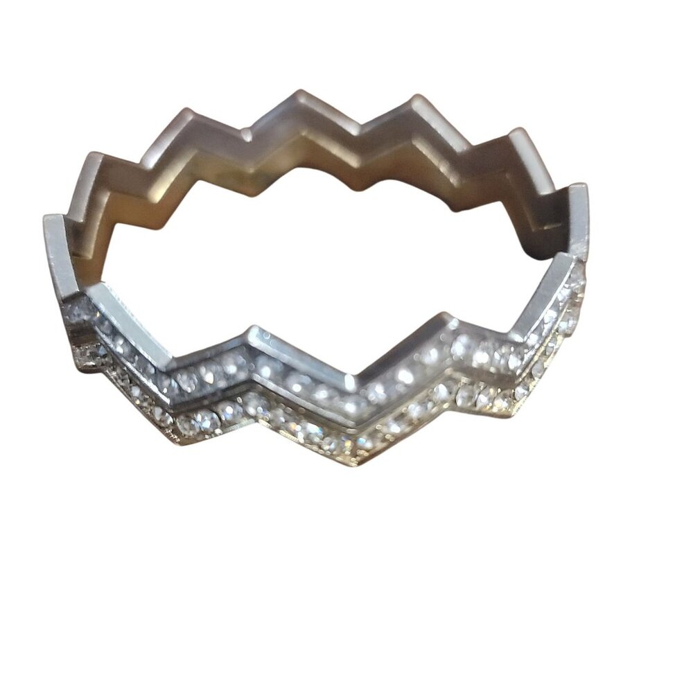 Zigzag Crystal Accent Gold Silver Tone Stacking Bracelets Chevron Design Jewelry